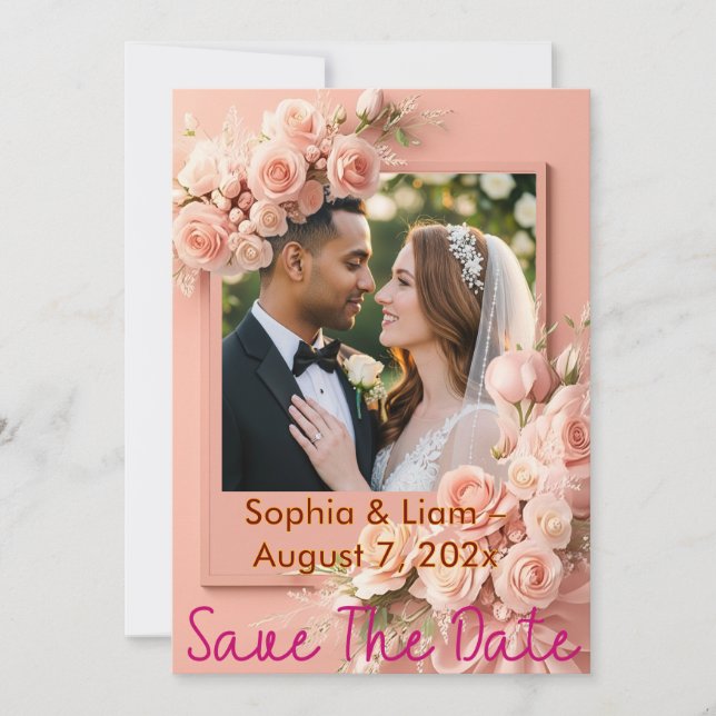 Anúncio de Data de Casamento com Foto Floral de Pê (Frente)