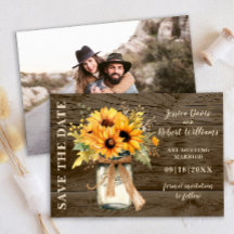 Anúncio de data de casamento com girassóis rústico