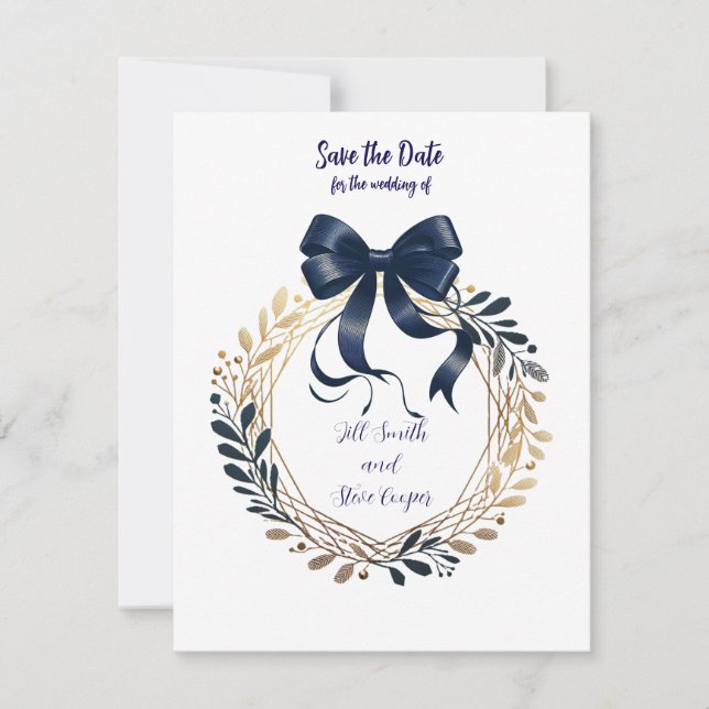 Anúncio de Data de Casamento com Laço Coquette Azu (Frente)
