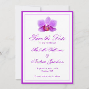 Anúncio de Data de Casamento com Orquídea Roxa Ele