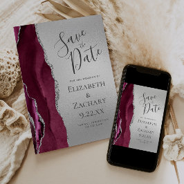 Anúncio de Data de Casamento em Ágata Burgundy Mod