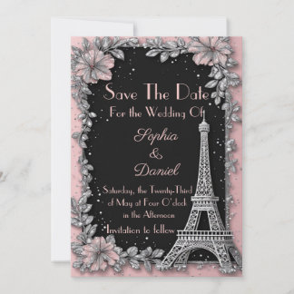 Anúncio de Data de Casamento Rosa Bege Vintage Par