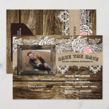 Anúncio de Data de Casamento Rustic Barnwood & Lac