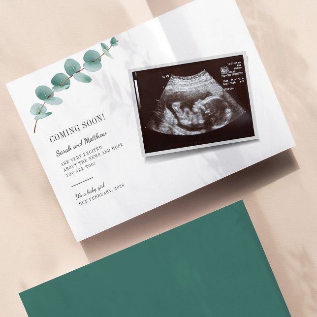 Anúncio de digitalização em bebê da Eucalyptus Pre (Eucalyptus Baby Reveal Sonogram Announcement Card)