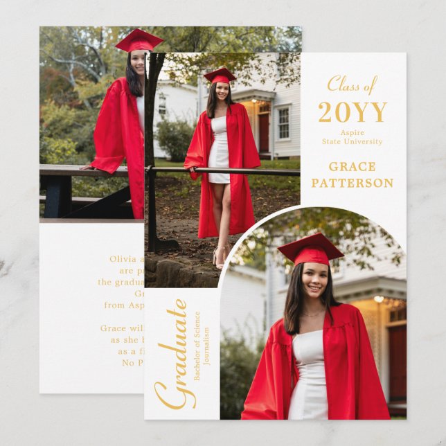 Anúncio de Dourada Graduação de Foto Branca Modern (Frente/Verso)