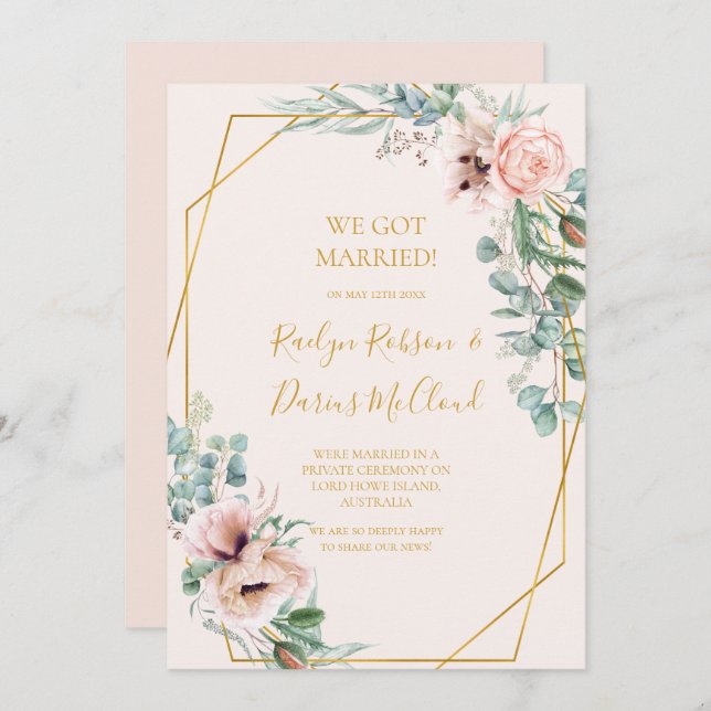 Anúncio de Elegante Blush Floral Pastel Elopement (Frente/Verso)