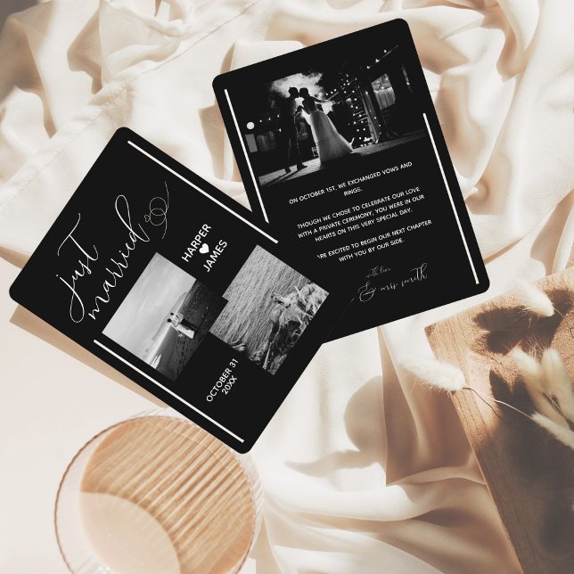 Anúncio de Elopement Mínimo | Preto Moderno (Criador carregado)