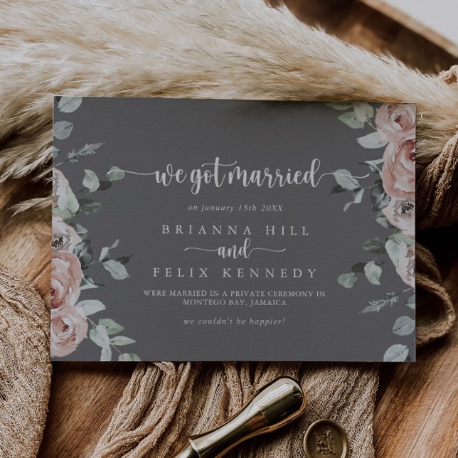 Anúncio de Elopemento da Cinza Rosa Rosa Clássica (Criador carregado)