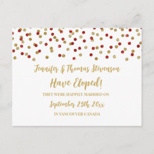 Anúncio de Elopemento de Confetti Dourado Vermelho