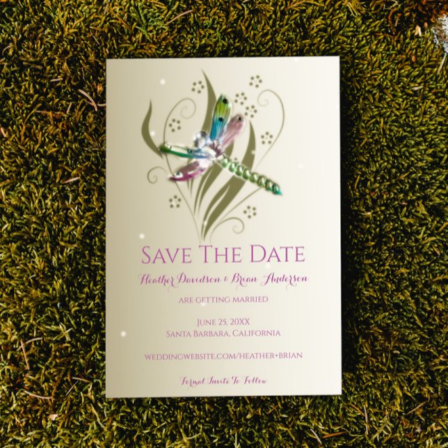 Anúncio de Encontro de Libélula Preciosa (Jeweled Dragonfly Save the Date Wedding Announcement)
