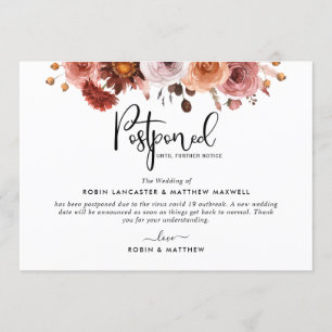 Anúncio de Evento Adiado, Cartão Burgundy Blush