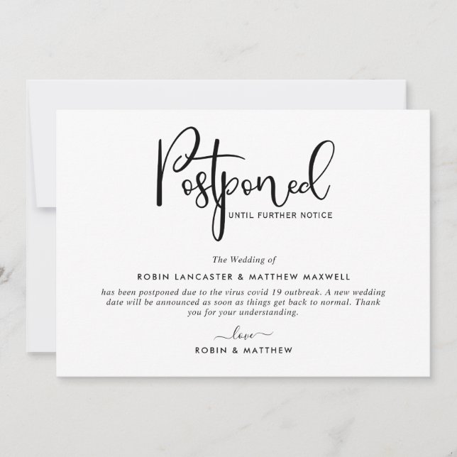 Anúncio de evento adiado, cartão moderno (Frente)