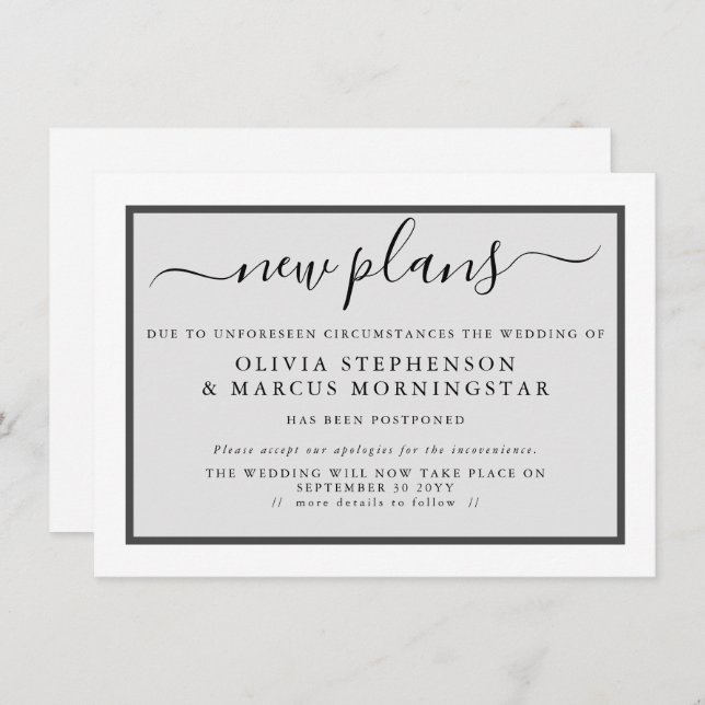 Anúncio de Evento Adiado com Novos Planos (Frente/Verso)