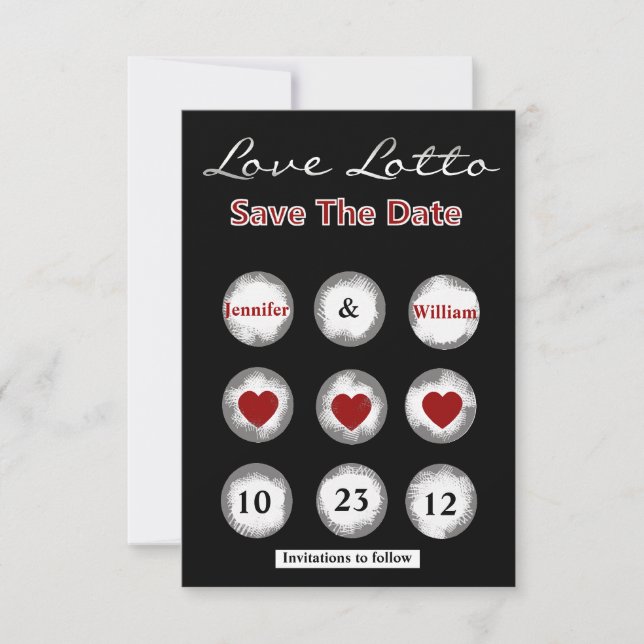 Anúncio de Faux Love Lotto Salve a Data (Frente)