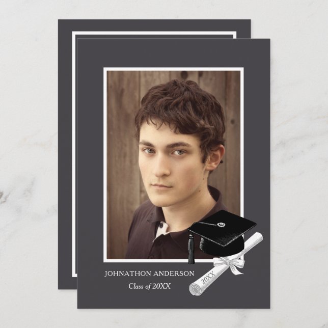 Anúncio de Festa de formatura da Cinza moderna (Frente/Verso)