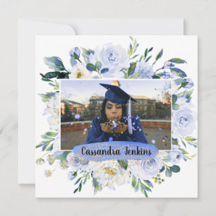 Anúncio de Festa de formatura Floral Azul