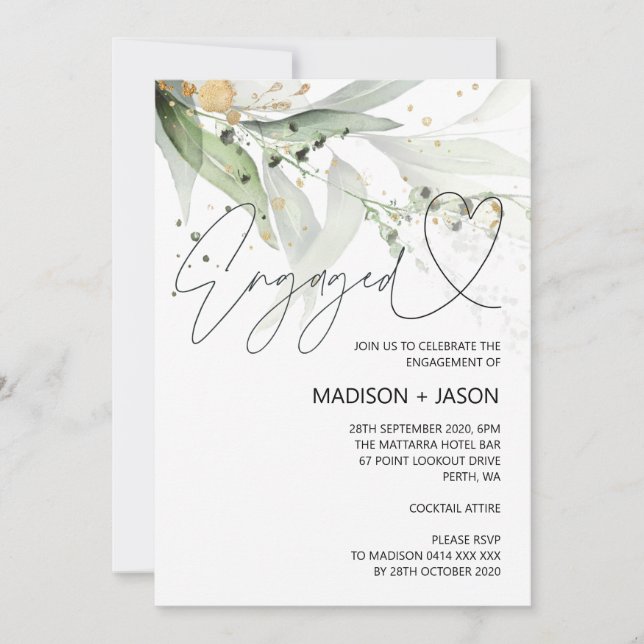 Anúncio de Festa de noivado Eucalyptus Elegante (Frente)