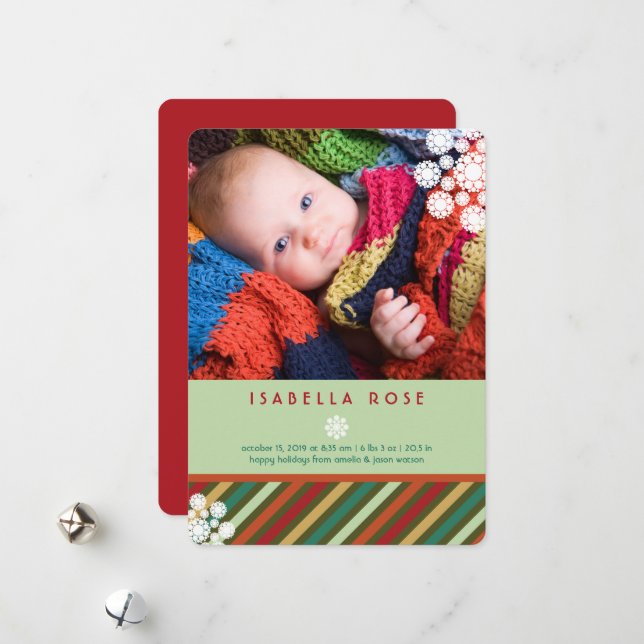 Anúncio de Festivo Stripes Feriado Foto de Nascime (Frente/Verso In Situ)