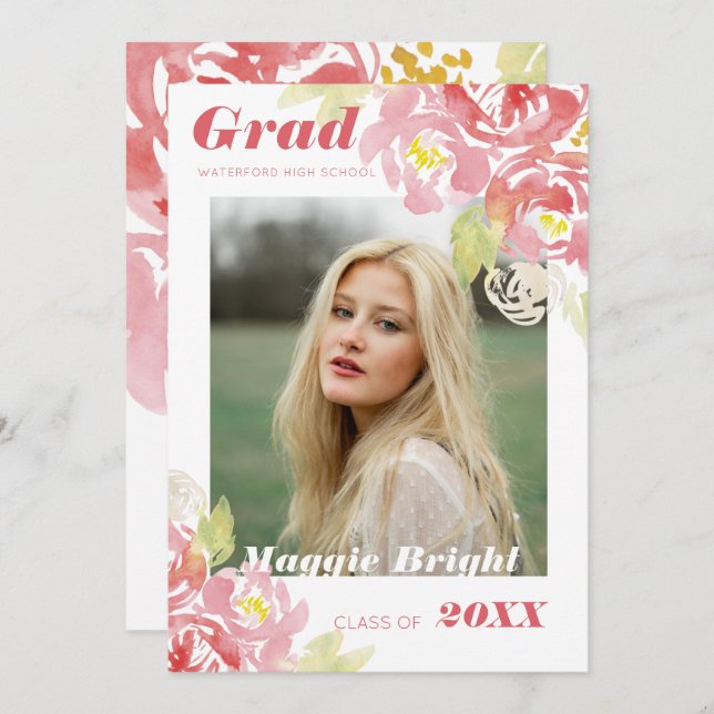 Anúncio de Formando de Aquarela Floral Moderna (Frente/Verso)