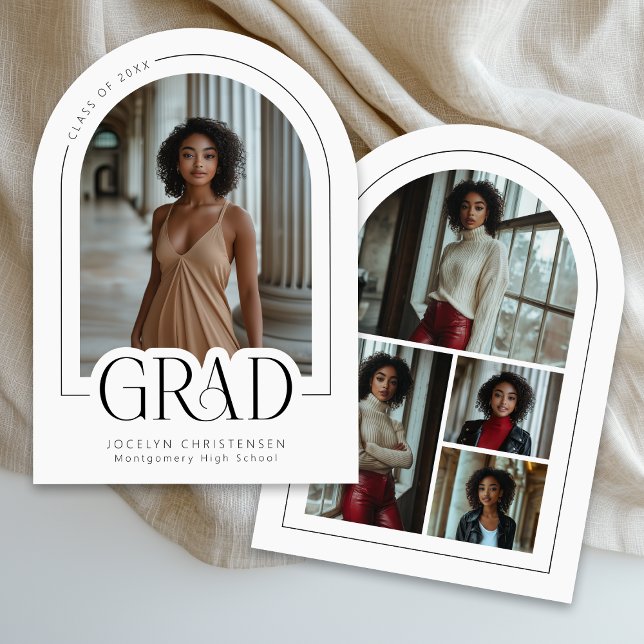 Anúncio de Formando de Colagem de Fotos Moderna em (Shown on a 5" x 7" invitation with arch corner style.  Front + Back)