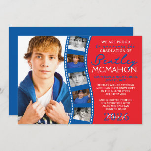 Anúncio de Formando de Fita de Foto Vermelha e Azu