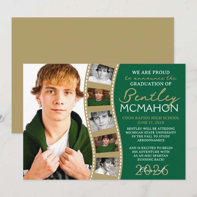 Anúncio de Formando de Foto em Verde e Bronze (Frente/Verso)