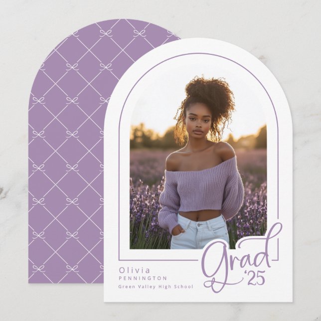 Anúncio de Formando Foto Elegante Branco Roxo 2025 (Frente/Verso)