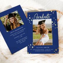Anúncio de Formatura Azul Dourado Moderno e Divert