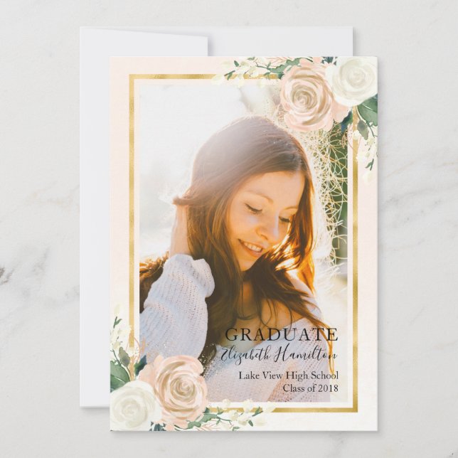 Anúncio de Formatura Blush Floral & Dourado (Frente)