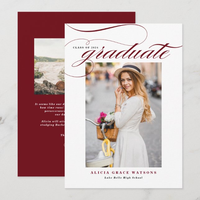 Anúncio de Formatura com Caligrafia Elegante em Bo (Frente/Verso)