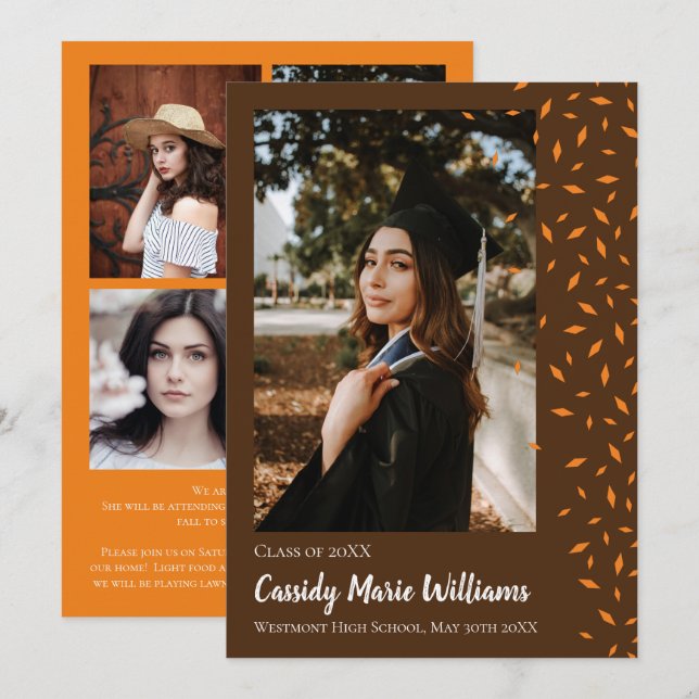 Anúncio de Formatura com Confetes Laranja Marrom (Frente/Verso)