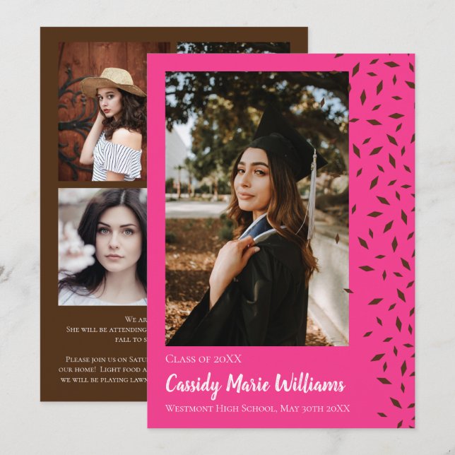 Anúncio de Formatura com Confetes Rosa Marrom (Frente/Verso)