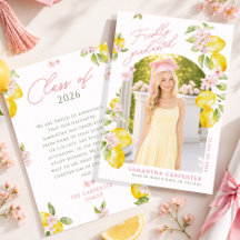 anúncio de formatura com flores rosa limão