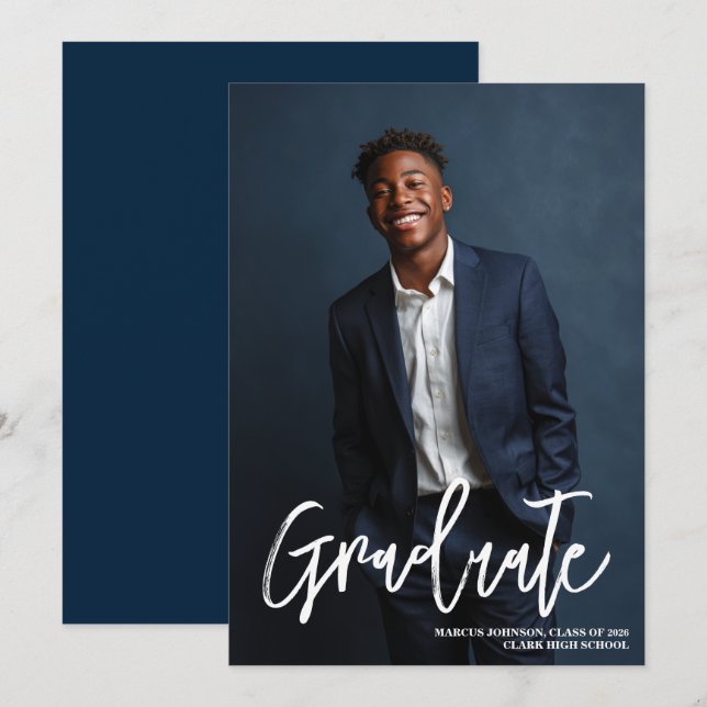 Anúncio de Formatura com Foto Azul Simples 2026 (Frente/Verso)