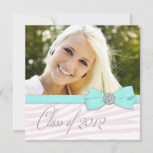 Anúncio de Formatura com Foto Azul Teal Zebra Rosa