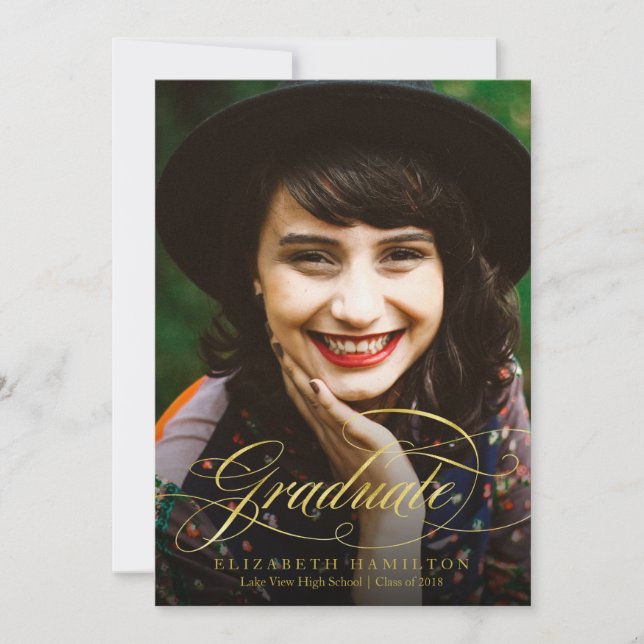 Anúncio de Formatura com Foto Classy Gold Script (Frente)