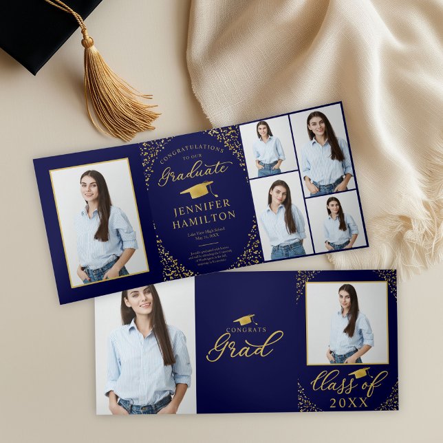 Anúncio de Formatura com Foto Confete Azul Dourado (Criador carregado)