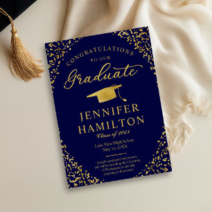 Anúncio de Formatura com Foto Confete Azul Dourado