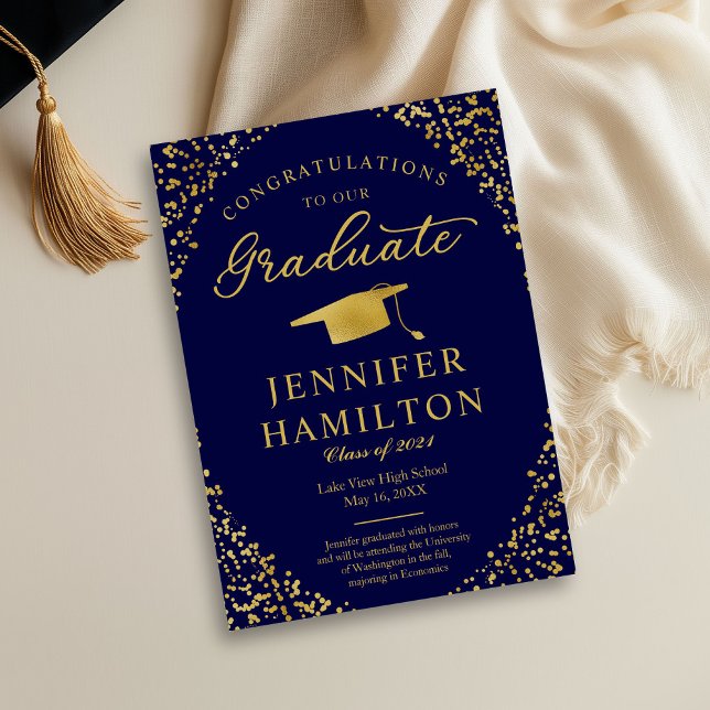 Anúncio de Formatura com Foto Confete Azul Dourado (Criador carregado)