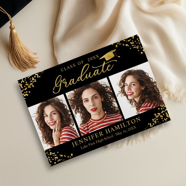Anúncio de Formatura com Foto e Confetes de Ouro P (Criador carregado)
