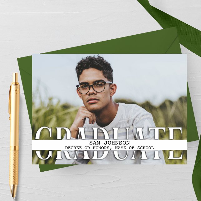 Anúncio de Formatura com Foto em Espaço Branco (Graduate White Space Photo Graduation Announcement Card)