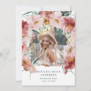 Anúncio de formatura com foto floral cor-de-rosa f