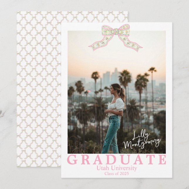 Anúncio de Formatura com Laço Coquette Chinoiserie (Frente/Verso)