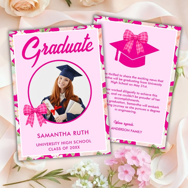 Anúncio de Formatura com Laço Xadrez Rosa Vibrante (Criador carregado)
