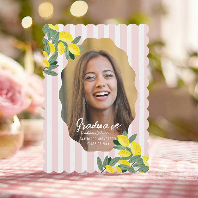 Anúncio de Formatura com Limão Rosa Cítrico (Lemon Pink Citrus Graduation Photo Announcement)