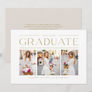 Anúncio de Formatura com Três Fotos e Tipografia M