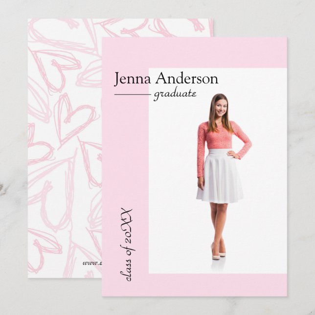 Anúncio de Formatura - Corações Rosa Simples Moder (Frente/Verso)