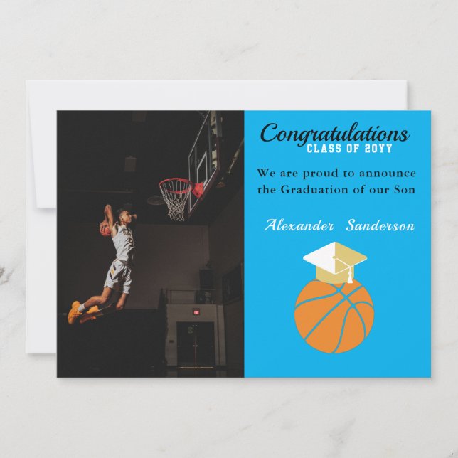 Anúncio de formatura de Basquetebol Azul e Dourado (Frente)
