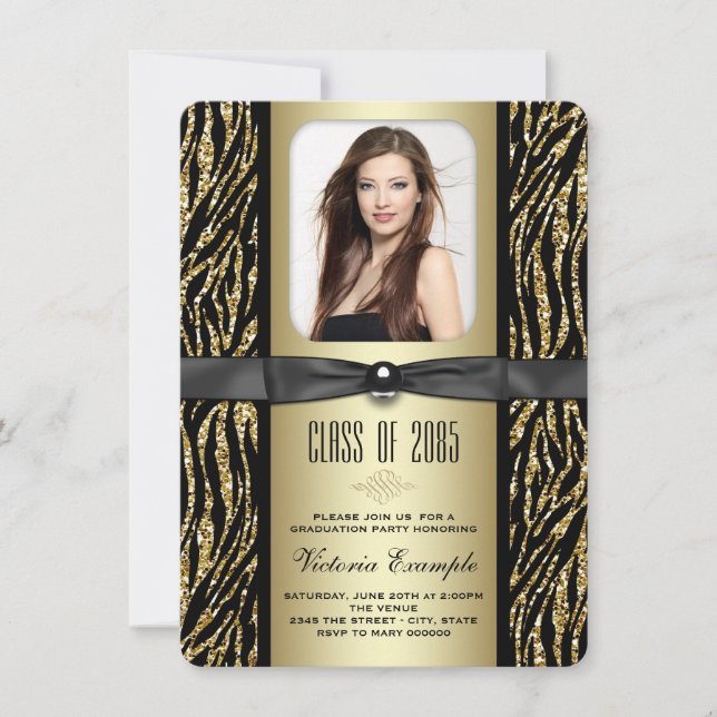 Anúncio de Formatura de Zebra com Brilho Dourado (Frente)