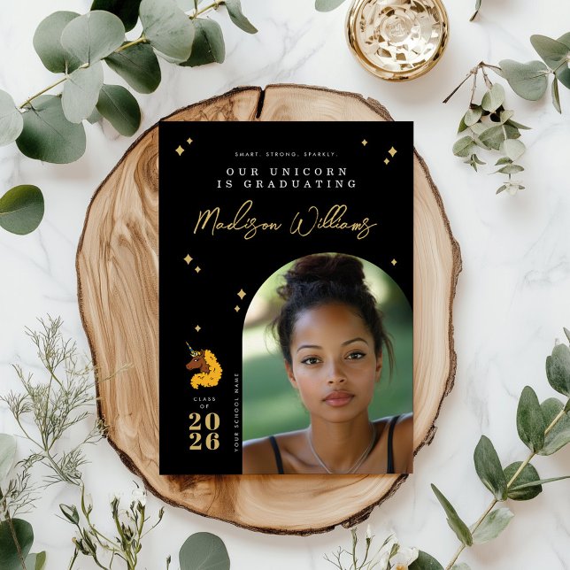 Anúncio de Formatura do Afro Unicórnio Amarelo (Criador carregado)